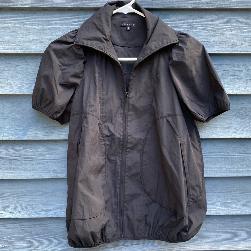 Theory Black Short Sleeve collared zip up jacket size 2